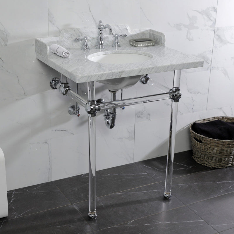Pemberton 30-Inch Carrara Marble Console Sink with Acrylic Legs (8-Inch, 3-Hole)