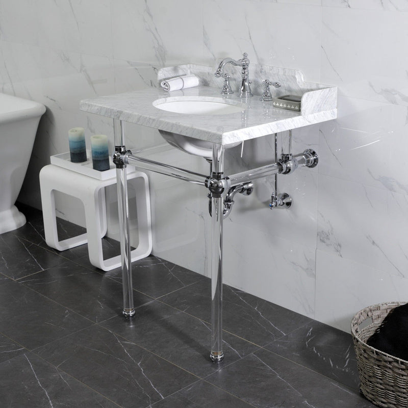 Pemberton 30-Inch Carrara Marble Console Sink with Acrylic Legs (8-Inch, 3-Hole)