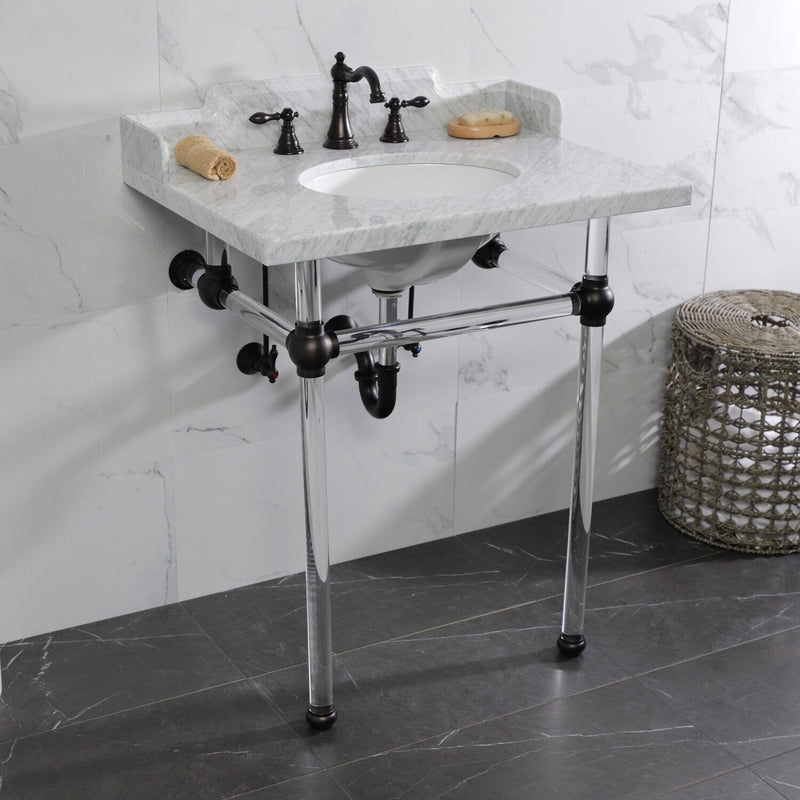 Pemberton 30-Inch Carrara Marble Console Sink with Acrylic Legs (8-Inch, 3-Hole)