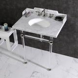 Pemberton 30-Inch Carrara Marble Console Sink with Acrylic Legs (8-Inch, 3-Hole)