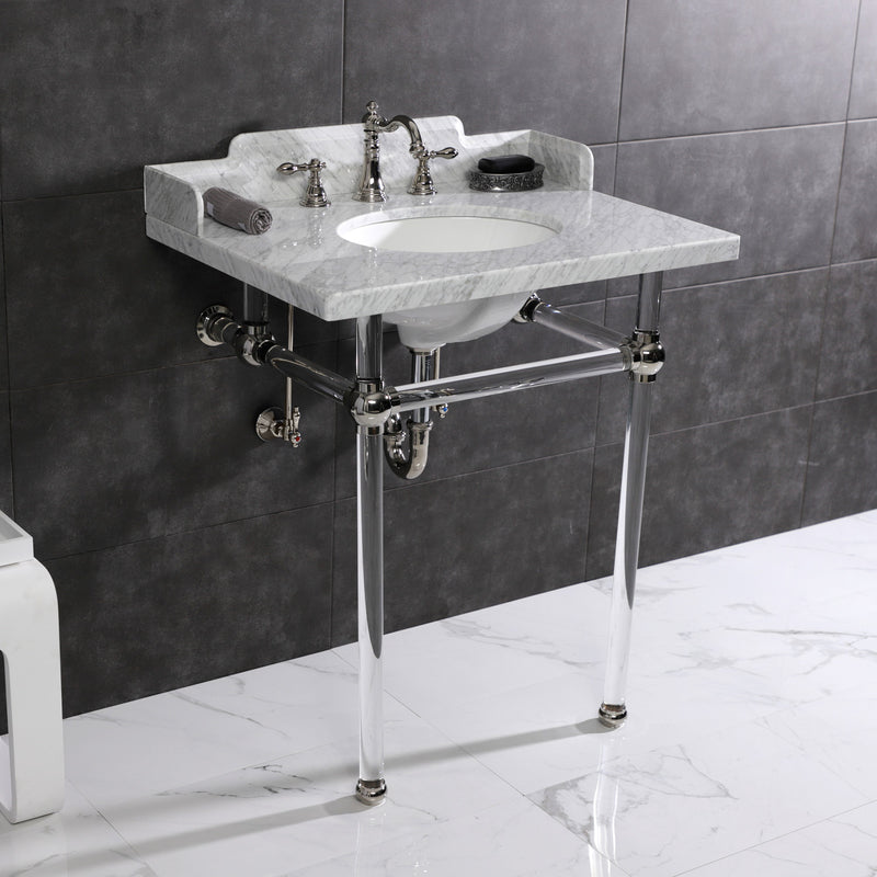 Pemberton 30-Inch Carrara Marble Console Sink with Acrylic Legs (8-Inch, 3-Hole)