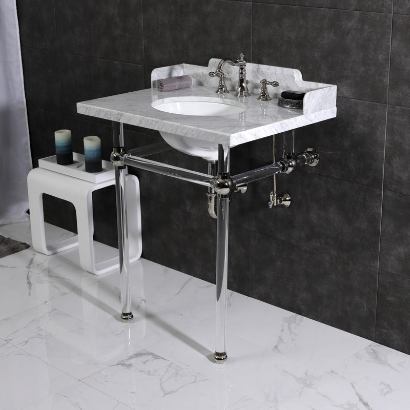 Pemberton 30-Inch Carrara Marble Console Sink with Acrylic Legs (8-Inch, 3-Hole)