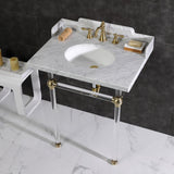 Pemberton 30-Inch Carrara Marble Console Sink with Acrylic Legs (8-Inch, 3-Hole)