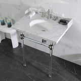 Pemberton 30-Inch Carrara Marble Console Sink with Acrylic Legs (8-Inch, 3-Hole)
