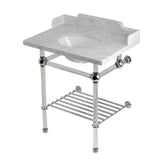 Pemberton 30-Inch Carrara Marble Console Sink with Acrylic Legs and Shelf (8-Inch, 3-Hole)