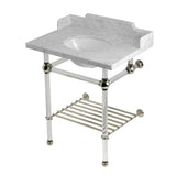 Pemberton 30-Inch Carrara Marble Console Sink with Acrylic Legs and Shelf (8-Inch, 3-Hole)