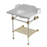 Pemberton 30-Inch Carrara Marble Console Sink with Acrylic Legs and Shelf (8-Inch, 3-Hole)