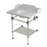 Pemberton 30-Inch Carrara Marble Console Sink with Acrylic Legs and Shelf (8-Inch, 3-Hole)