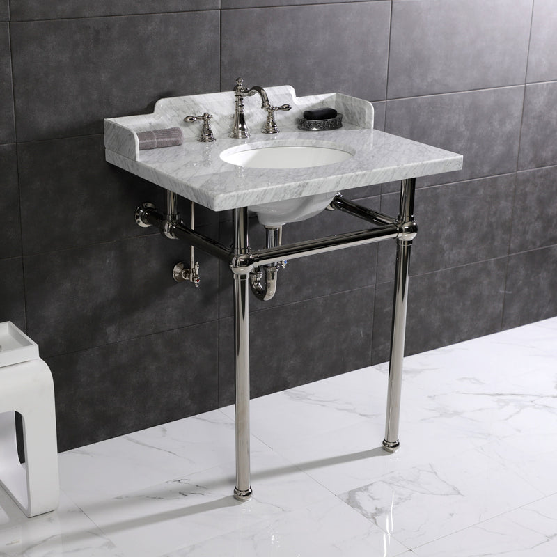 Pemberton 30-Inch Carrara Marble Console Sink with Brass Legs (8-Inch, 3-Hole)