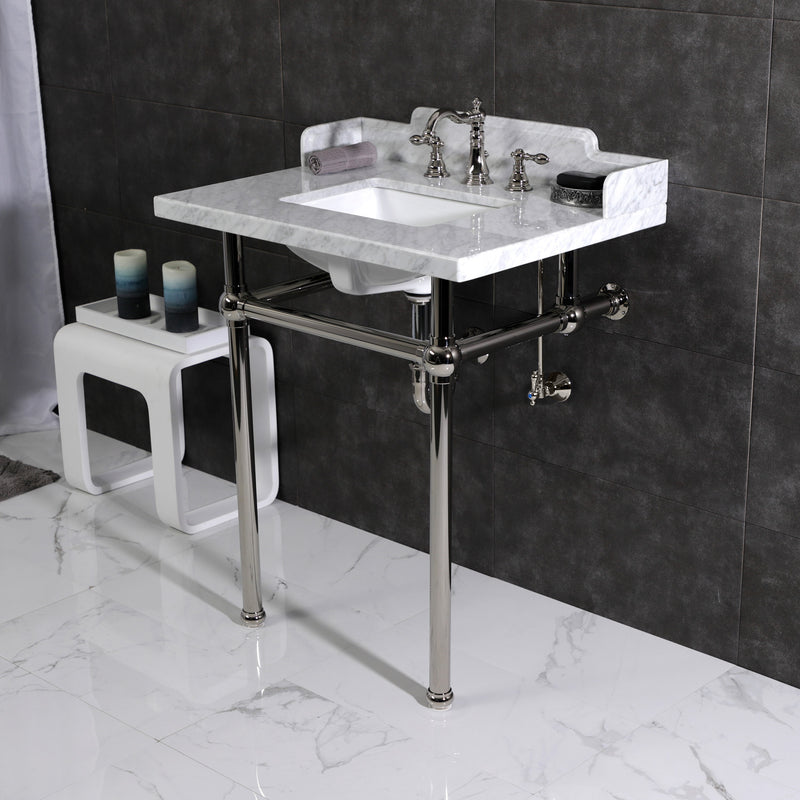 Pemberton 30-Inch Carrara Marble Console Sink with Brass Legs (8-Inch, 3-Hole)
