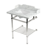 Pemberton 30-Inch Carrara Marble Console Sink with Brass Legs and Shelf (8-Inch, 3-Hole)