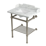 Pemberton 30-Inch Carrara Marble Console Sink with Brass Legs and Shelf (8-Inch, 3-Hole)
