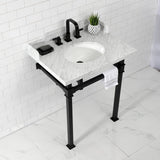 Viceroy 30-Inch Carrara Marble Console Sink with Stainless Steel Legs (8-Inch, 3-Hole)