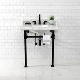 Viceroy 30-Inch Carrara Marble Console Sink with Stainless Steel Legs (8-Inch, 3-Hole)