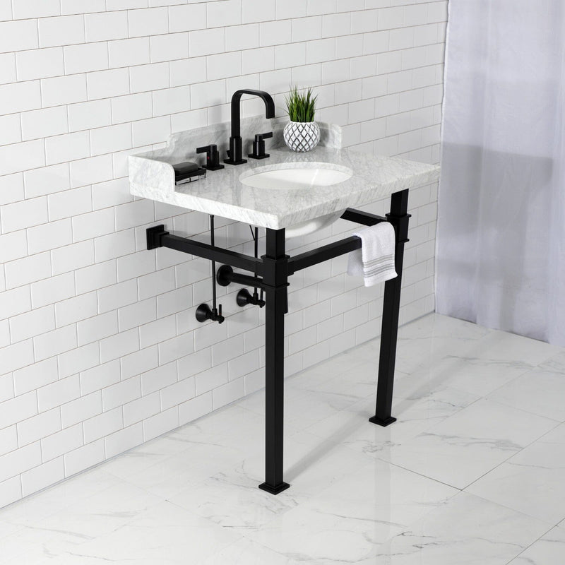 Viceroy 30-Inch Carrara Marble Console Sink with Stainless Steel Legs (8-Inch, 3-Hole)