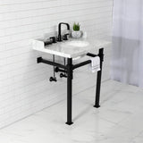 Viceroy 30-Inch Carrara Marble Console Sink with Stainless Steel Legs (8-Inch, 3-Hole)