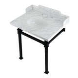 Viceroy 30-Inch Carrara Marble Console Sink with Stainless Steel Legs (8-Inch, 3-Hole)
