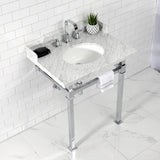 Viceroy 30-Inch Carrara Marble Console Sink with Stainless Steel Legs (8-Inch, 3-Hole)