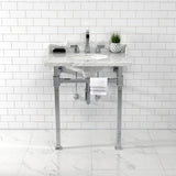 Viceroy 30-Inch Carrara Marble Console Sink with Stainless Steel Legs (8-Inch, 3-Hole)