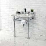 Viceroy 30-Inch Carrara Marble Console Sink with Stainless Steel Legs (8-Inch, 3-Hole)