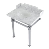 Viceroy 30-Inch Carrara Marble Console Sink with Stainless Steel Legs (8-Inch, 3-Hole)