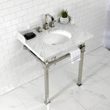 Viceroy 30-Inch Carrara Marble Console Sink with Stainless Steel Legs (8-Inch, 3-Hole)
