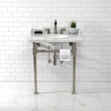 Viceroy 30-Inch Carrara Marble Console Sink with Stainless Steel Legs (8-Inch, 3-Hole)