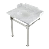 Viceroy 30-Inch Carrara Marble Console Sink with Stainless Steel Legs (8-Inch, 3-Hole)