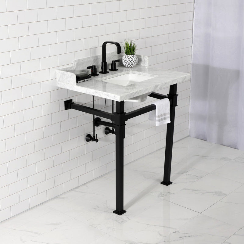 Viceroy 30-Inch Carrara Marble Console Sink with Stainless Steel Legs (8-Inch, 3-Hole)