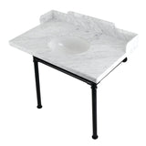 Wesselman 36-Inch Carrara Marble Console Sink with Stainless Steel Legs (8-Inch, 3-Hole)
