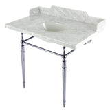 Habsburg 36-Inch Carrara Marble Console Sink with Brass Legs (8-Inch, 3-Hole)