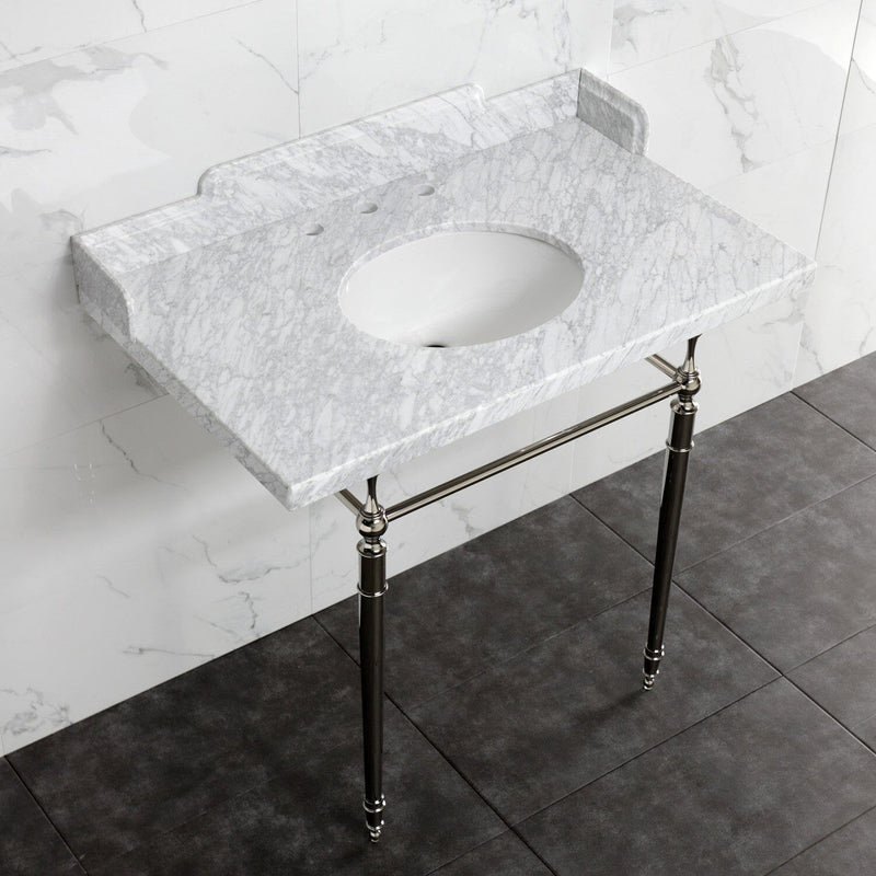 Habsburg 36-Inch Carrara Marble Console Sink with Brass Legs (8-Inch, 3-Hole)