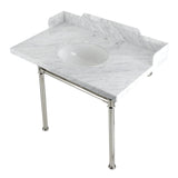 Wesselman 36-Inch Carrara Marble Console Sink with Stainless Steel Legs (8-Inch, 3-Hole)