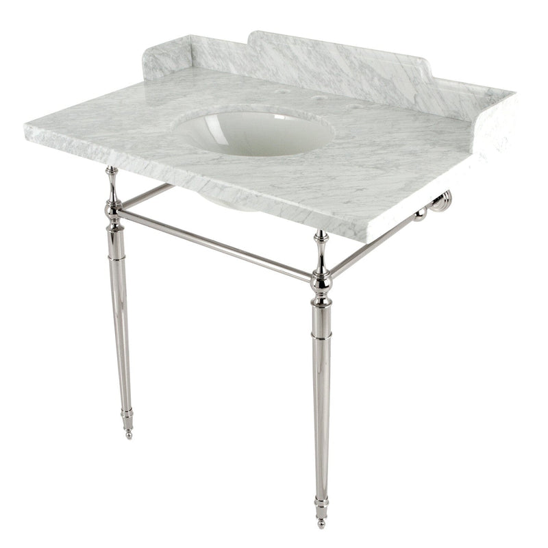 Habsburg 36-Inch Carrara Marble Console Sink with Brass Legs (8-Inch, 3-Hole)