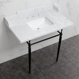 Habsburg 36-Inch Carrara Marble Console Sink with Brass Legs (8-Inch, 3-Hole)