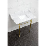 Habsburg 36-Inch Carrara Marble Console Sink with Brass Legs (8-Inch, 3-Hole)