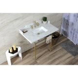 Habsburg 36-Inch Carrara Marble Console Sink with Brass Legs (8-Inch, 3-Hole)