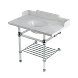 Pemberton 36-Inch Carrara Marble Console Sink with Acrylic Legs and Shelf (8-Inch, 3-Hole)