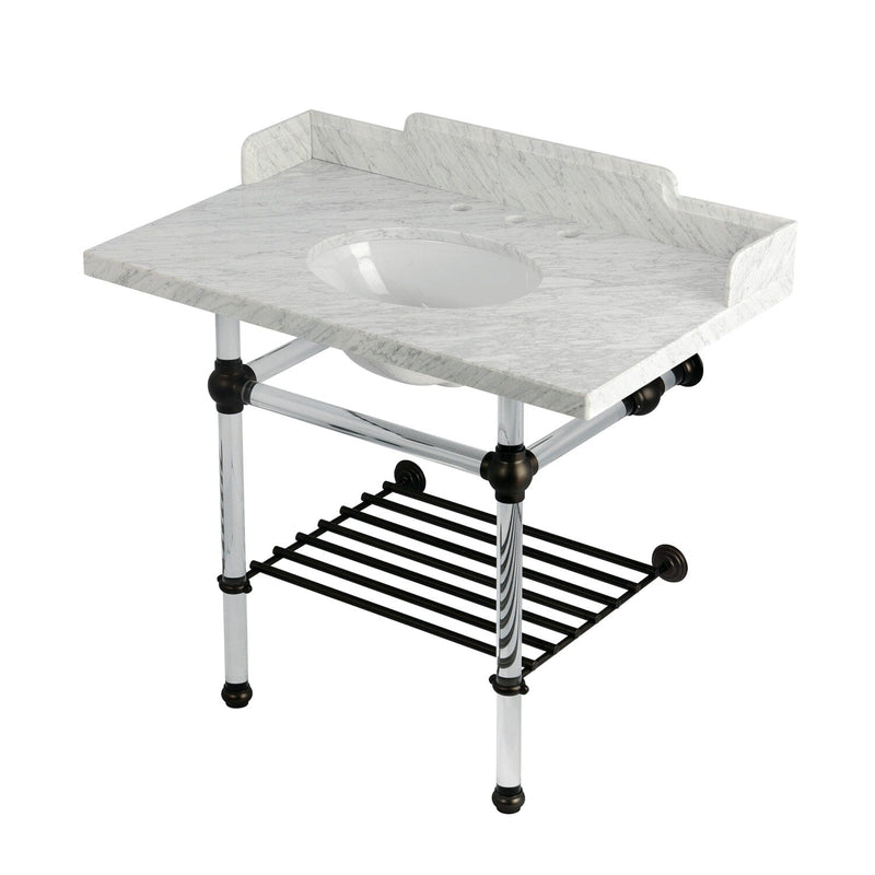 Pemberton 36-Inch Carrara Marble Console Sink with Acrylic Legs and Shelf (8-Inch, 3-Hole)