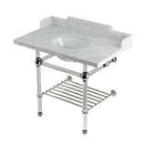 Pemberton 36-Inch Carrara Marble Console Sink with Acrylic Legs and Shelf (8-Inch, 3-Hole)