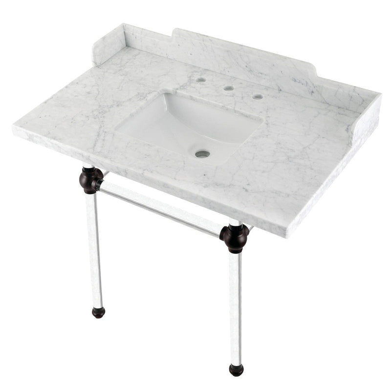 Pemberton 36-Inch Carrara Marble Console Sink with Acrylic Legs (8-Inch, 3-Hole)