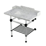 Pemberton 36-Inch Carrara Marble Console Sink with Acrylic Legs and Shelf (8-Inch, 3-Hole)