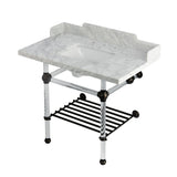 Pemberton 36-Inch Carrara Marble Console Sink with Acrylic Legs and Shelf (8-Inch, 3-Hole)