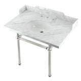 Pemberton 36-Inch Carrara Marble Console Sink with Brass Legs (8-Inch, 3-Hole)