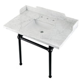 Pemberton 36-Inch Carrara Marble Console Sink with Brass Legs (8-Inch, 3-Hole)