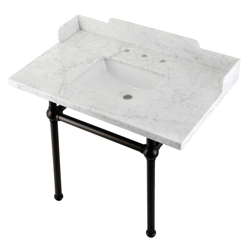 Pemberton 36-Inch Carrara Marble Console Sink with Brass Legs (8-Inch, 3-Hole)