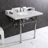 Pemberton 36-Inch Carrara Marble Console Sink with Brass Legs (8-Inch, 3-Hole)