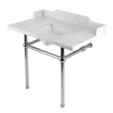 Pemberton 36-Inch Carrara Marble Console Sink with Brass Legs (8-Inch, 3-Hole)