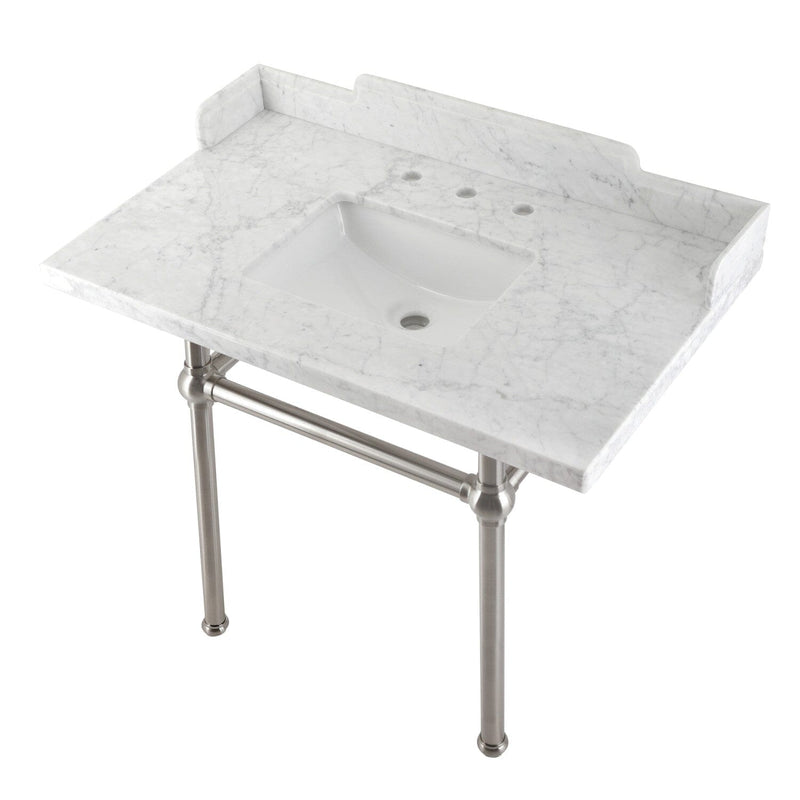 Pemberton 36-Inch Carrara Marble Console Sink with Brass Legs (8-Inch, 3-Hole)