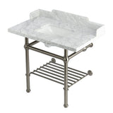 Pemberton 36-Inch Carrara Marble Console Sink with Brass Legs and Shelf (8-Inch, 3-Hole)